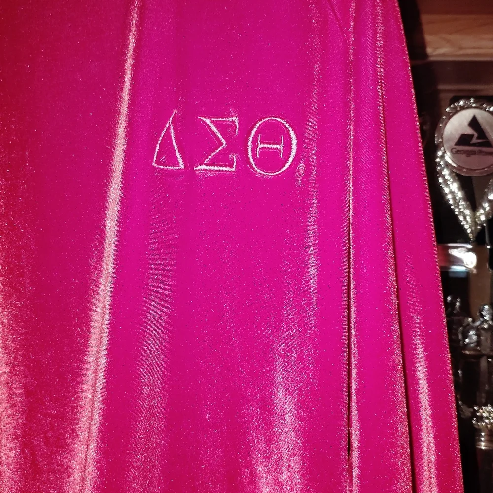 Delta Sigma Theta Women's Velvet Track Suit with White Side Stripe - Dark Red L - Picture 2 of 9